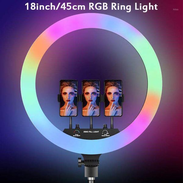 

flash heads 18inch 45cm rgb selfie led ring light tripod phone camera holder colorful pography lamp for youtube tiktok video ringlight1