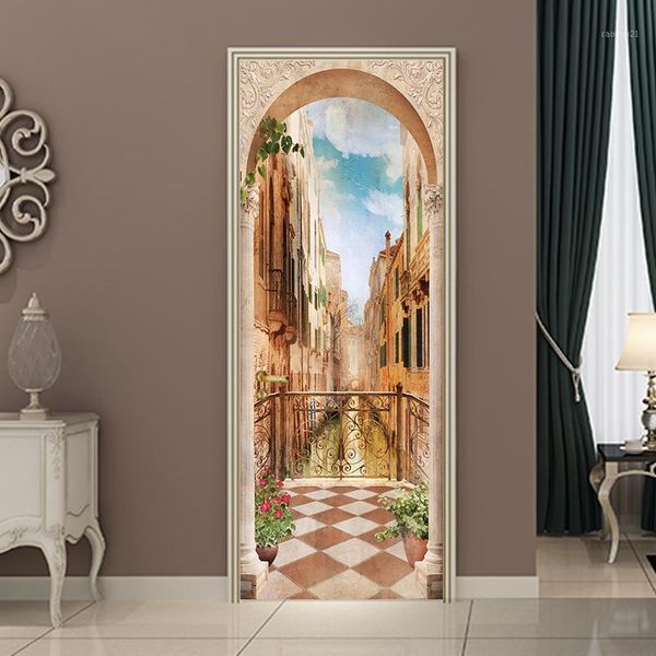 

3d diy balcony roman column door sticker wallpaper mural pvc waterproof bedroom living room poster home decoration 77*200cm1