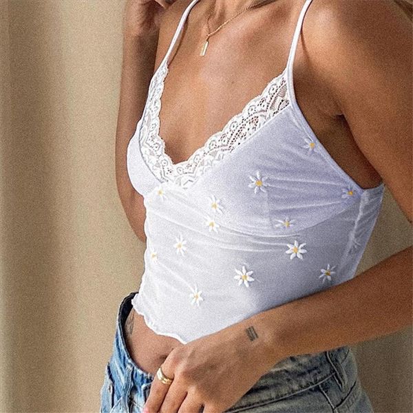 

fashion white for women sleeveless lace tank casual vest camis slim short tank y2k femme