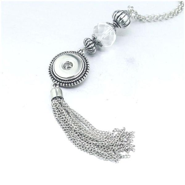 

2016 crystal vintage metal tassel pendant necklace 18mm metal snap button jewelry oem, odm ne431 watches women one d bbyrtn, Silver
