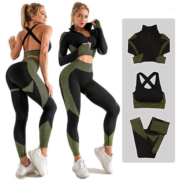 

yoga clothes gym set women workout leggings sport suits woman seamless fitness clothing yoga sets long sleeve sportswear 2 piece1, White;red