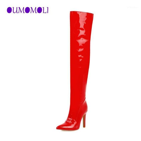 

2020 new women's thigh high stiletto boots over the knee boots women red black white patent leather long1