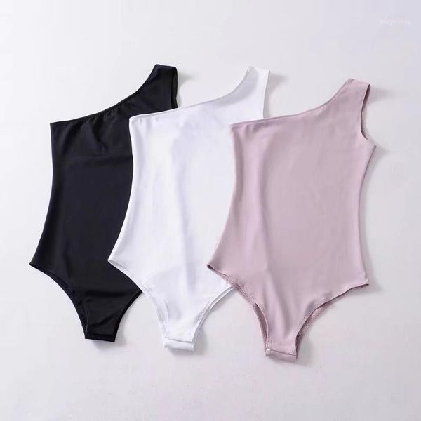 

women one shoulder bodysuit elegant basic solid color overalls1, Black;white