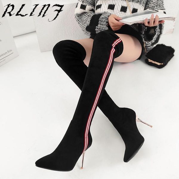 

rlinf 2020 large sizes 31-43 high heels boot leather over-the-knee boots size 31-451, Black