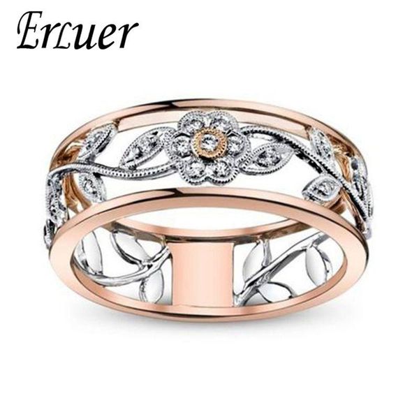 

cluster rings erluer flower vine hollow style rose gold color round finger for women wedding fashion crystal cz jewelry trendy love gift, Golden;silver