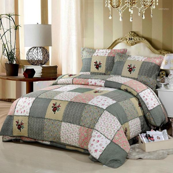 

bedding sets chausub patchwork quilt set 4pcs korea floral cotton quilts bedspread coverlet duvet cover shams  size quilted set1