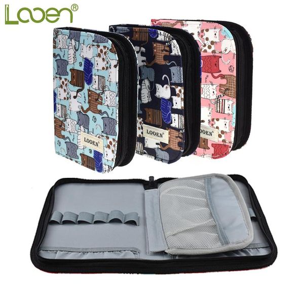 

crochet hook pouch cute cats style storage bag empty box knitting kit case organizer bag for sewing crochet needles tool, Black