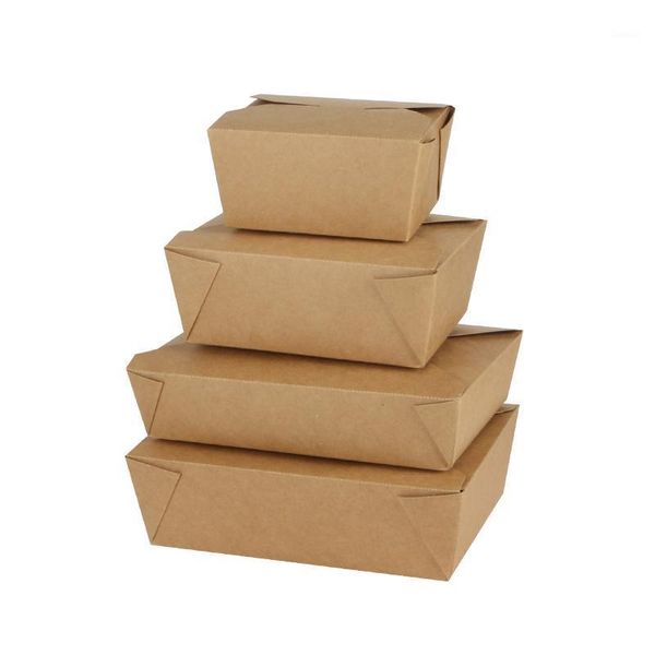 

food processors 100pcs/lot disposable kraft paper box rectangular takeaway packing lunch salad fried rice meal for shop processor1