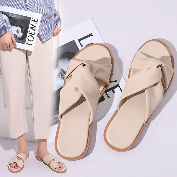 

2020 summer students cross word cool slippers outside outer wear flat cool fashion female dragged beach slippers x1020, Black