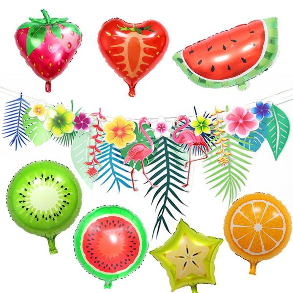 

amawill арбузы киви клубника ананас фольга воздушные шары flamingo тропические листья баннер гавайи лето birthday party decor sqcznv