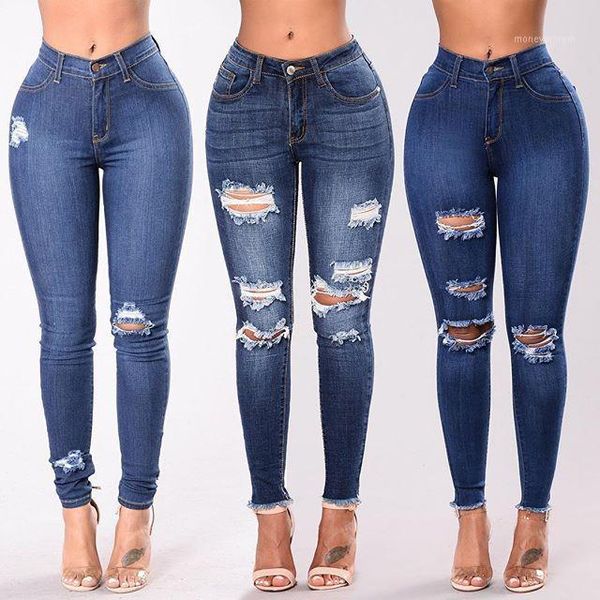 

women's jeans high waist push up denim women slim fit casual ultra stretchy ripped fashion trousers pencil skinny1, Blue