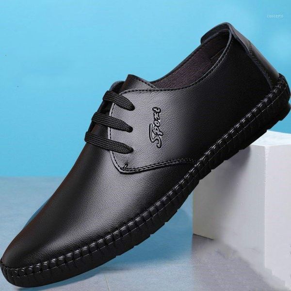

acebuy2 genuine leather shoes men's shoes breathable soft leather soft bottom men's casual flat1, Black