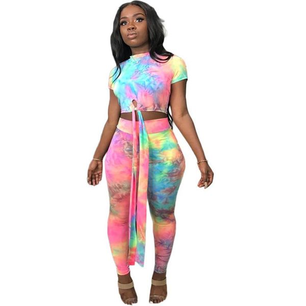 

women casual two piece set and pants tracksuit plus size tie dye print crop and pants set summer 2 piece outfits, White