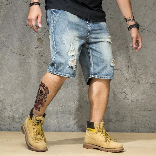 

men's jeans quality designer men high classic denim shorts 2021 summer thin short ripped hole plus usa size 28 44 46, Blue