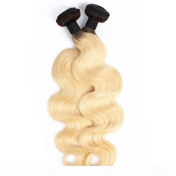 

brazilian ombre blonde body wave hair weave bundles 1b 613 dark roots peruvian indian malaysian human hair extensions 2 bundles 10-28 inch, Black
