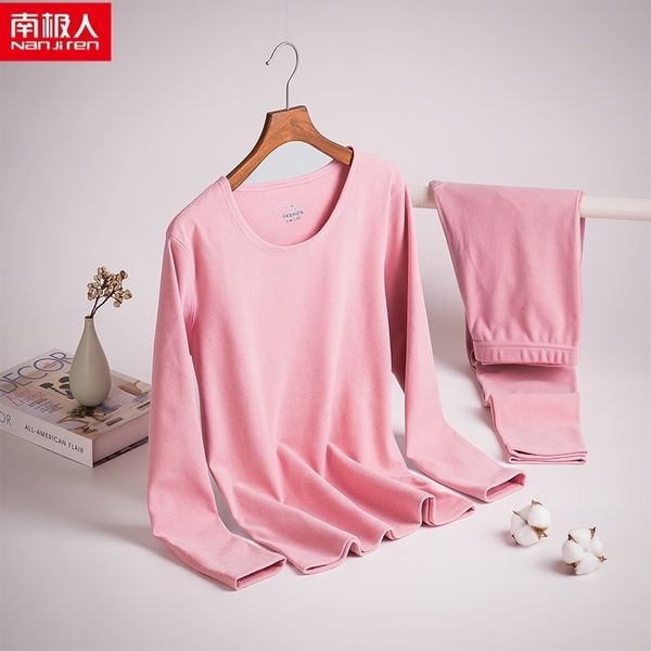 

nanjiren woman thermal underwear set women pajama set sleepwear grils solid longjohns set long shirts long trousers 201027, Black;pink