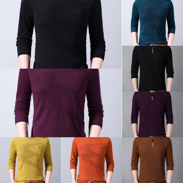 

gcoas knitted round neck 2020 autumn men's young and middle-aged sleeve pullover long non-ironing sweater men's korean style sweat, Blue