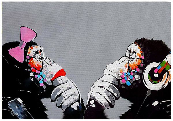 

banksy dj обезьян, думая о домашнем декоре hdpainted hd печатание масляной живописи на холсте настенное искусство холст фотографии 7837