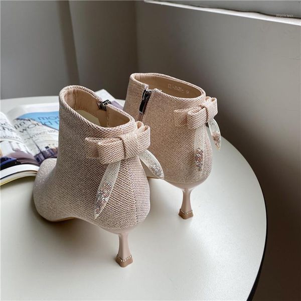 

bling bling boots pointe shoes booties woman hight heel boots-women winter footwear round toe pointy autumn mid1, Black
