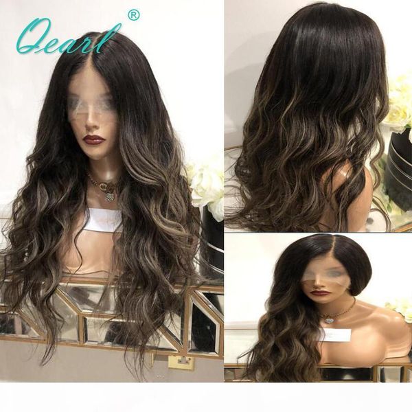 

human hair lace front wig balayage wigs highlights brown blonde color blend 13x4 13x6 brazilian wavy remy hair 150% 180% qearl, Black;brown