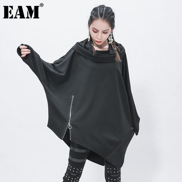 

eam] loose fit black irregular sweatshirt new turtleneck long sleeve women big size fashion tide spring autumn 2020 1z316