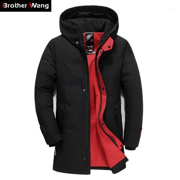 

brand men's clothing 2019 winter new down jacket fashion casual slim hooded thick warm white duck down long coat male1, Black