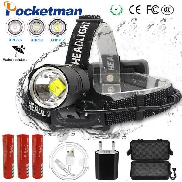 

headlamps led headlamp fishing camp headlight xhp-70.2/50 usb rechargeable zoomable torches lamp lantern by 18650 battery1