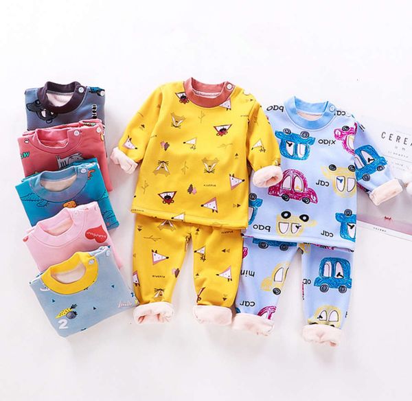 

plush set thickened girls' trousers children's boys' warm underwear autumn and winter baby's home cloth pajamas v7epgtge, Blue;red