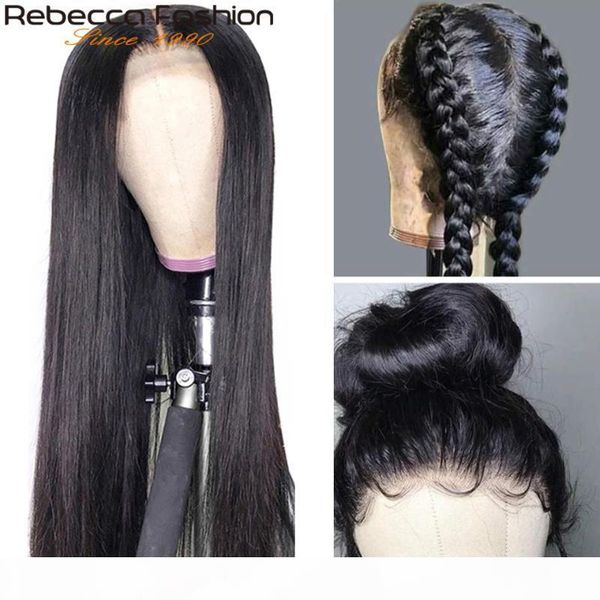 

парик ребекка lace закрытие парик 4x4 закрытия straight фронт шнурок 180 remy 30 дюймов бразильских человеческие волосы, Black;brown
