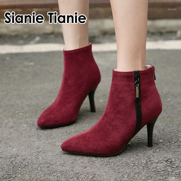 

boots sianie tianie women 2021 fashion buckle ankle for thin heel autumn female shoes super high bottes femme1, Black