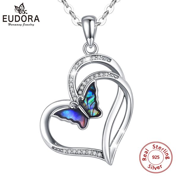 

eudora real 925 sterling silver blue flying butterfly pendant mother of pearl necklace fine jewelry for women elegant gift d603 q1113
