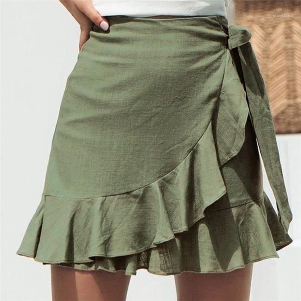 

mini skirt fashion women solid ruffles bandage lace up short skirt a-line pleated chiffon boho beach wrap skirts faldas1, Black