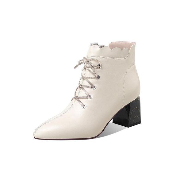 

натуральная кожа женщин сапоги толстые высокие каблуки обуви женщина осень зима офис леди партия ботильоны размер 40 41, Black