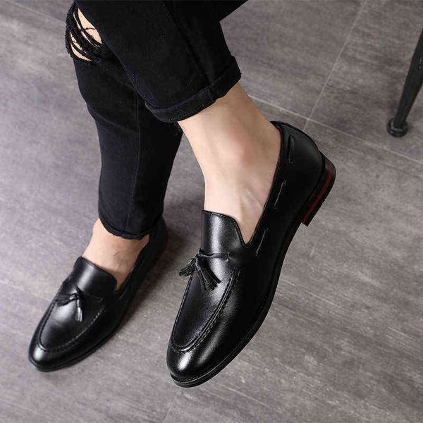 

dress shoes m-anxiu handmade fashion tassel loafers black bottom leather gentleman stress men business driving 220223