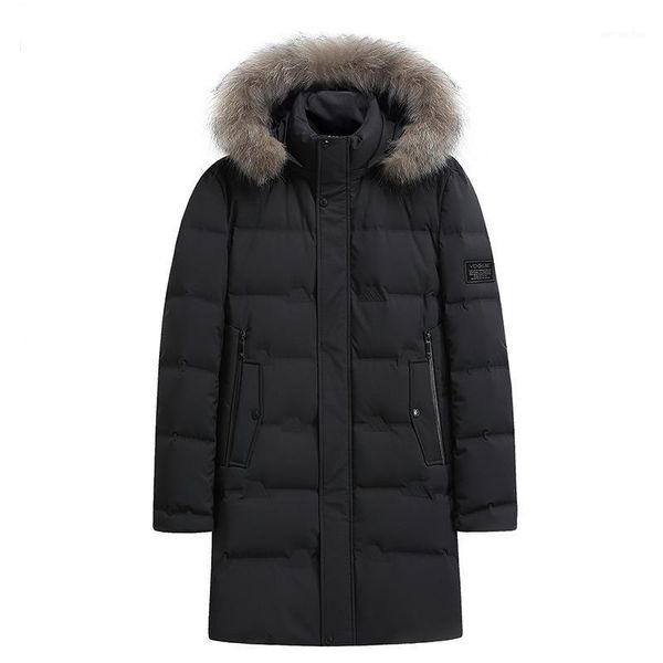 

2020 90% white duck down youth winter cardigan zipper casual thickened detachable collar raccoon dog fur mid length down jacket1, Black