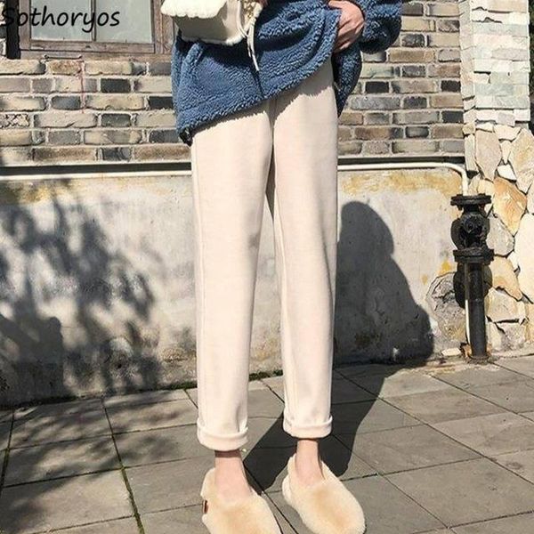 

casual pants autumn winter woolen leisure chic solid simple warm thickening elegant womens ulzzang all-match ins harajuku trendy1, Black;white