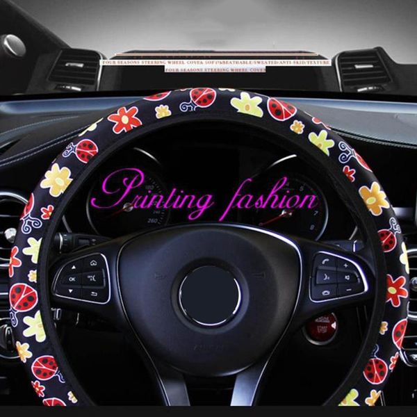 

1pc car steering wheel cover protection elegant cartoon flower embroidery car steering wheel cover 38cm 15" for women