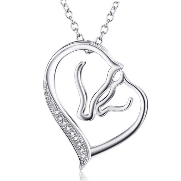 

925 sterling silver mother and child horse head heart shape pendant necklace