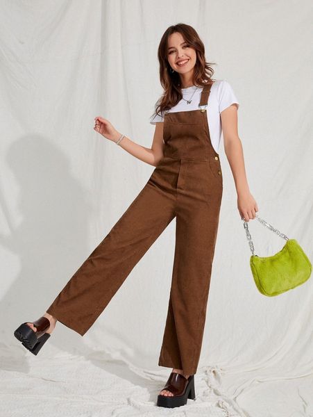 

slant pocket overall jumpsuit without e82q#, White