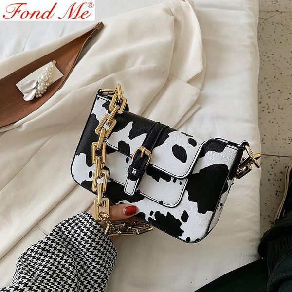

simple chain shoulder bag new style printed cows pattern underarm bag portable square sling
