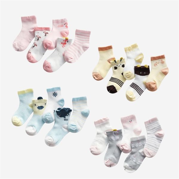 

5 pairs/lot baby girl cartoon socks newborn toddler swan cotton sock cute infant boy mesh sock baby clothes accessories y201009, Pink;yellow