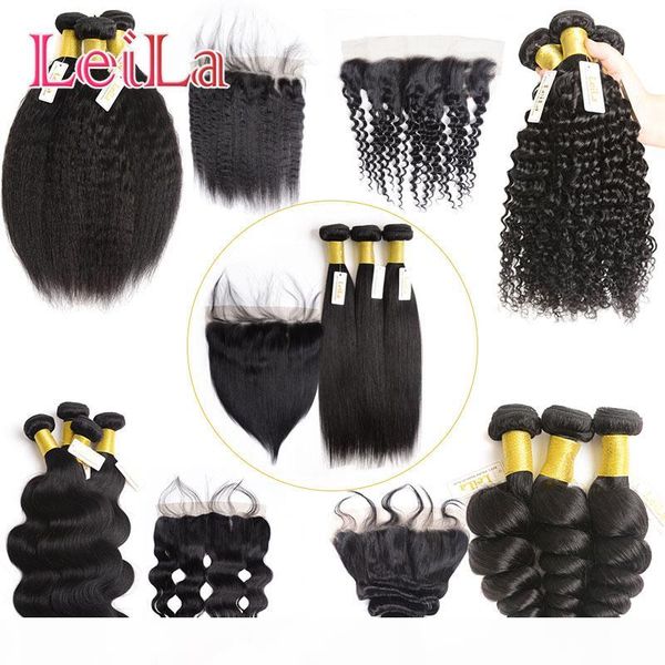 

brazilian malaysian virgin hair 13x4 lace frontal closure with 3 bundles silky straight peruvian unprocessed virgin human hair with frontal, Black;brown