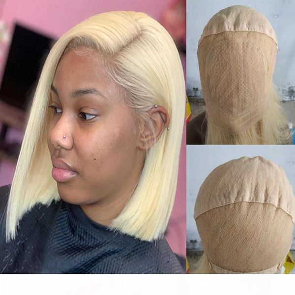 

paff 4*4 silk base 613 short full lace human hair wigs 180density preplucked straight brazilian remy hair transparent lace, Black;brown