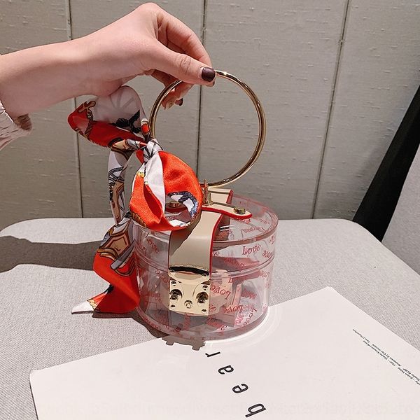 

2qkgn internet celebrity transparent bag women's scarf korean 2020 portable style ring ringbucket printing ring metal fashion scarf box