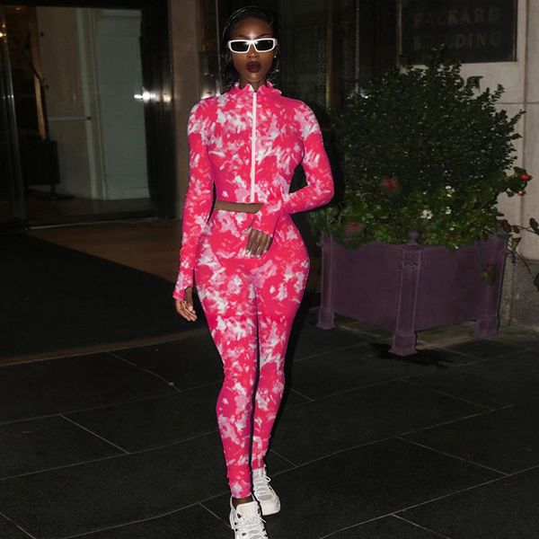 

women's cropped jogger pants, long sleeve dye printed zipper loose shirt, high-waist slimming trousers, Gray