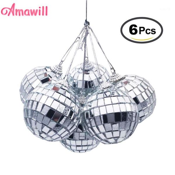 Decorazioni natalizie Amawill 6 pezzi di ornamenti con palline 3 cm 5 cm Mini specchio da discoteca Decorazione per albero di Natale Bomboniera e regalo 8D1