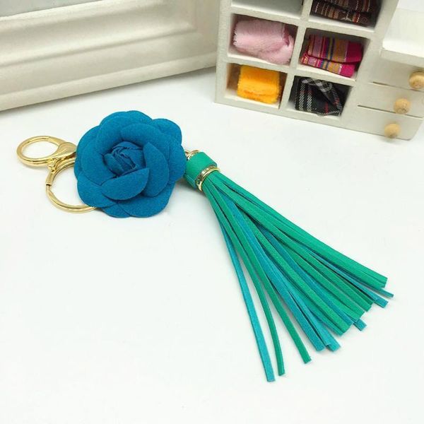 

new arrival camellia flower women leather tassel key chain golden fashion key ring women bag pendant car keychain eh627 h bbyckz