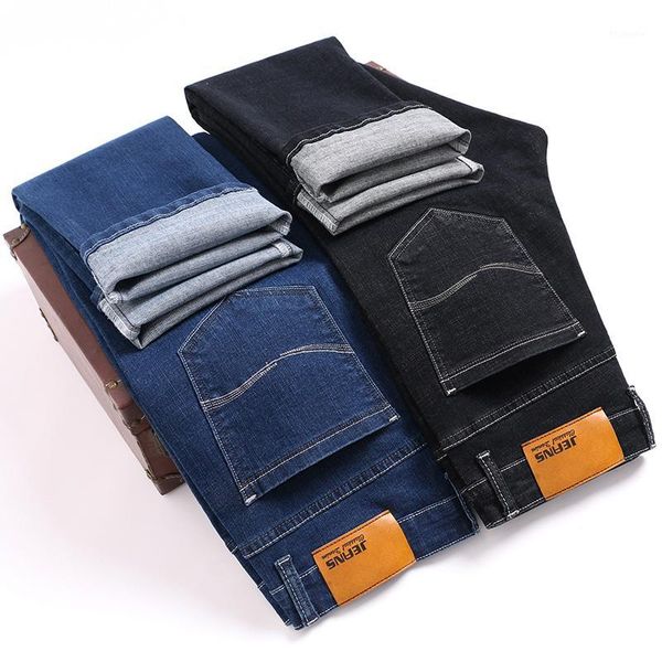 

2020 autumn winter new brand straight denim pants black blue male trousers classic style men's thick business stretch jeans1