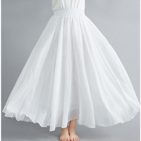 

2020 fashion women maxi skirt cotton skirt linen long elastic waist beach boho summer vintage skirts faldas saia a line skirts, Black