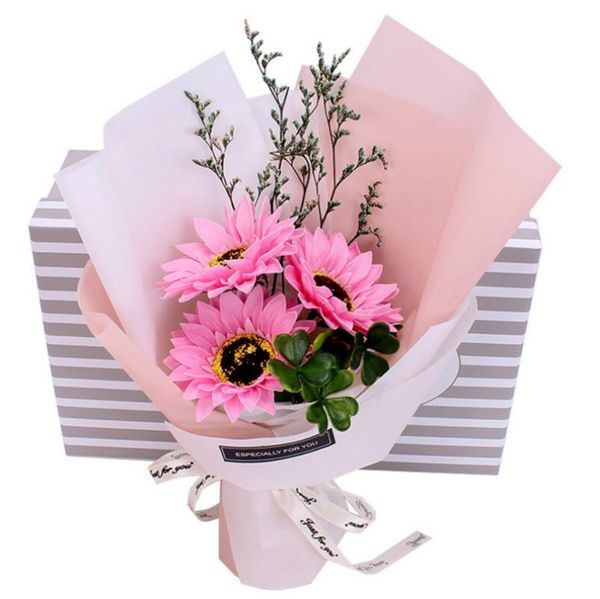 Abschlusssträuße, 3 Sonnenblumen-Seifenblumen, Geschenkbox für festliches Partyzubehör, künstlicher Rosenblumenstrauß, Lehrer, Muttertag, Schaumrosen